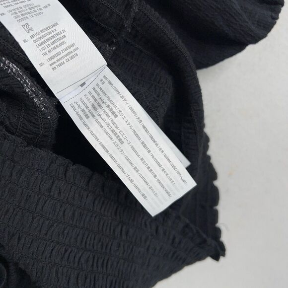 Abercrombie Fitch Shirt Womens Medium Black Puff Sleeve Smocked Crop Top Cottage - Picture 10 of 11